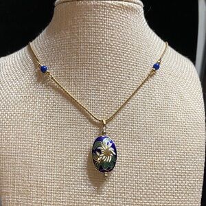 Avon Cloisonne Gold Blue Floral Enamel Cloisonne